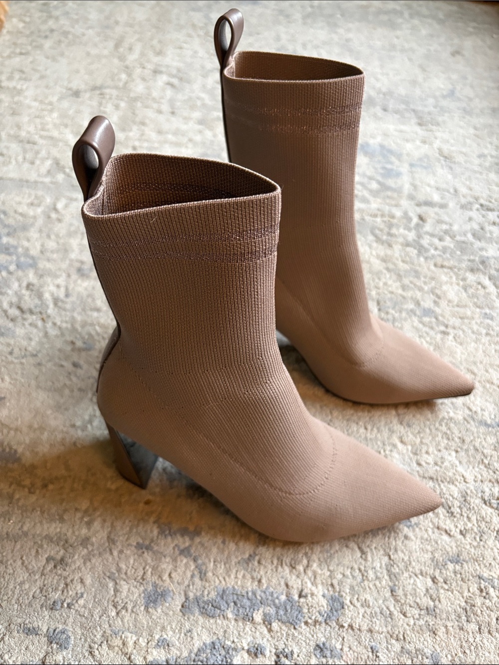 New Torgeis Khalil Stretch Knit Sock Booties in Taupe